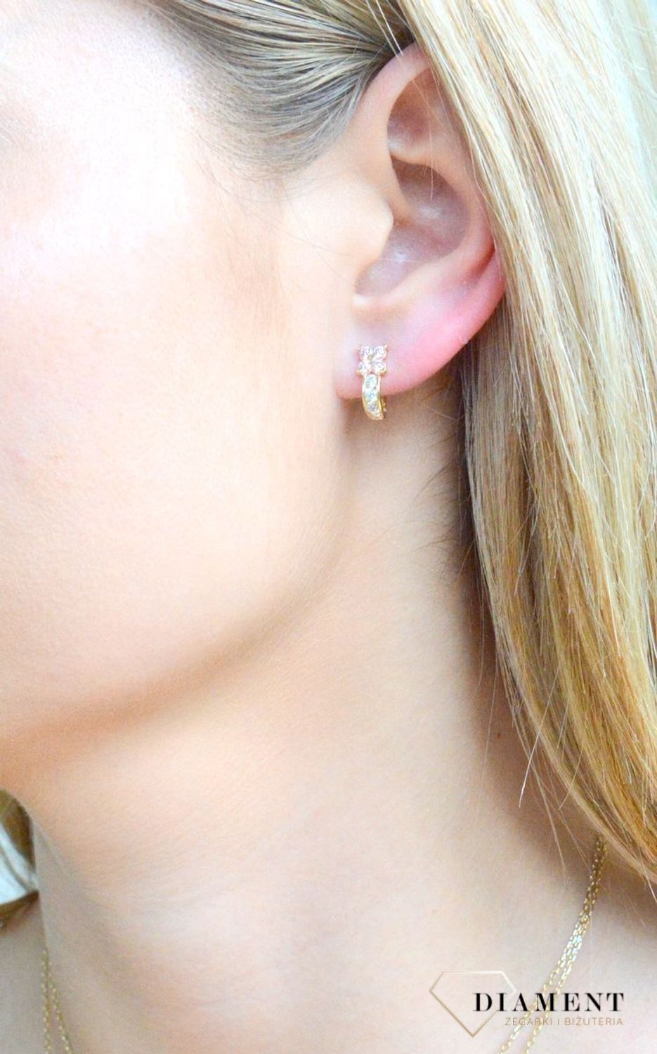 Złote kolczyki 585 Różowe kwiatki KL 3243A.jpg